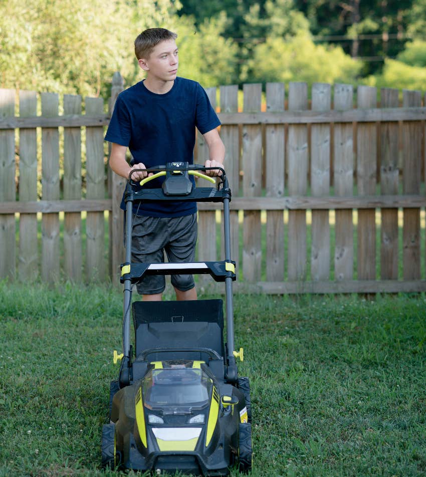 Teen mowing neighbors lawn without permission