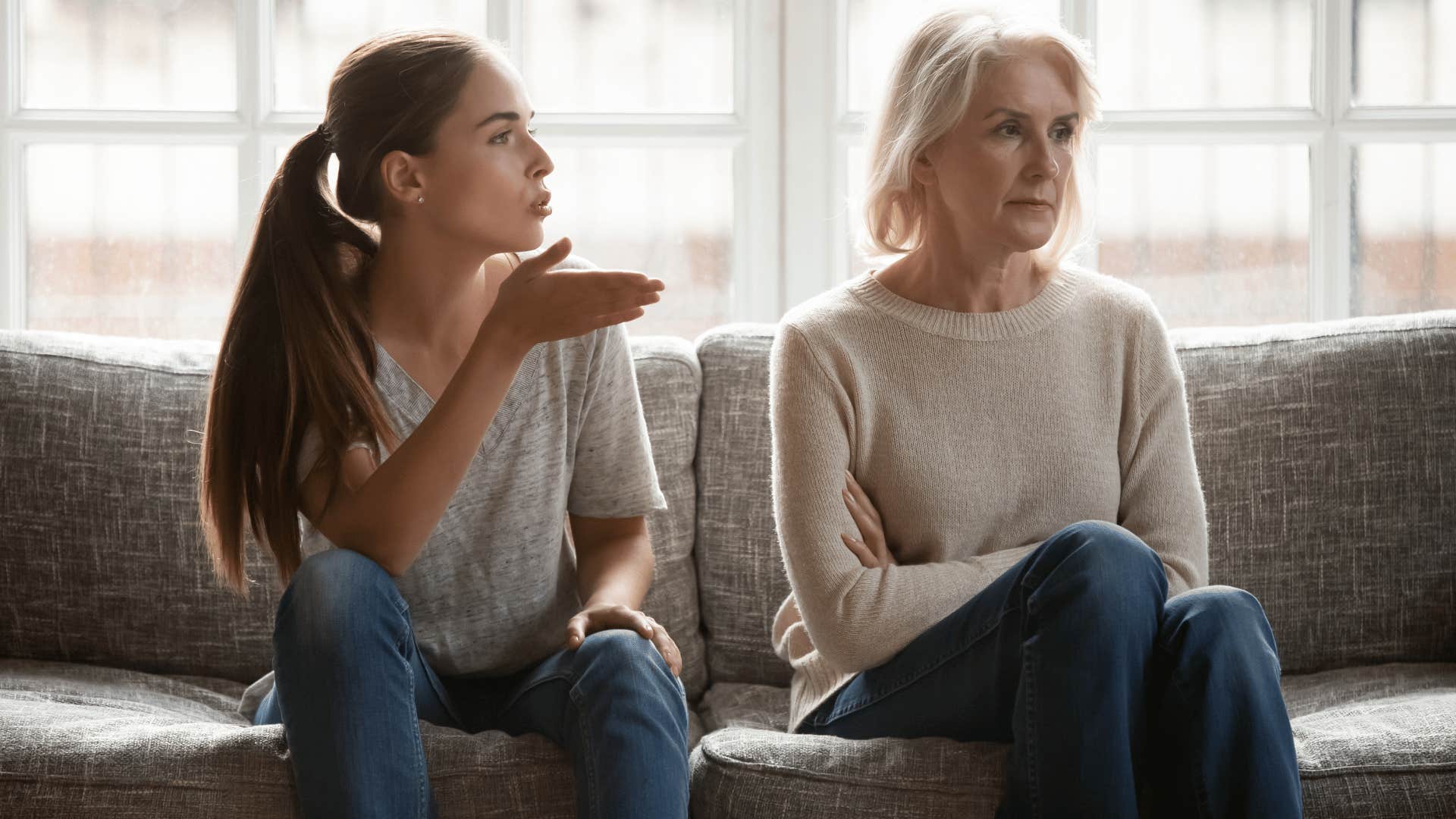 older mom and adult daughter