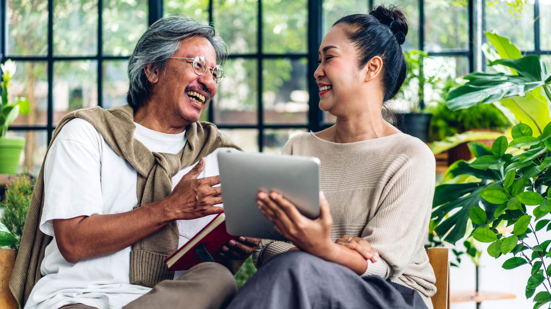 Couple smiling and talking together