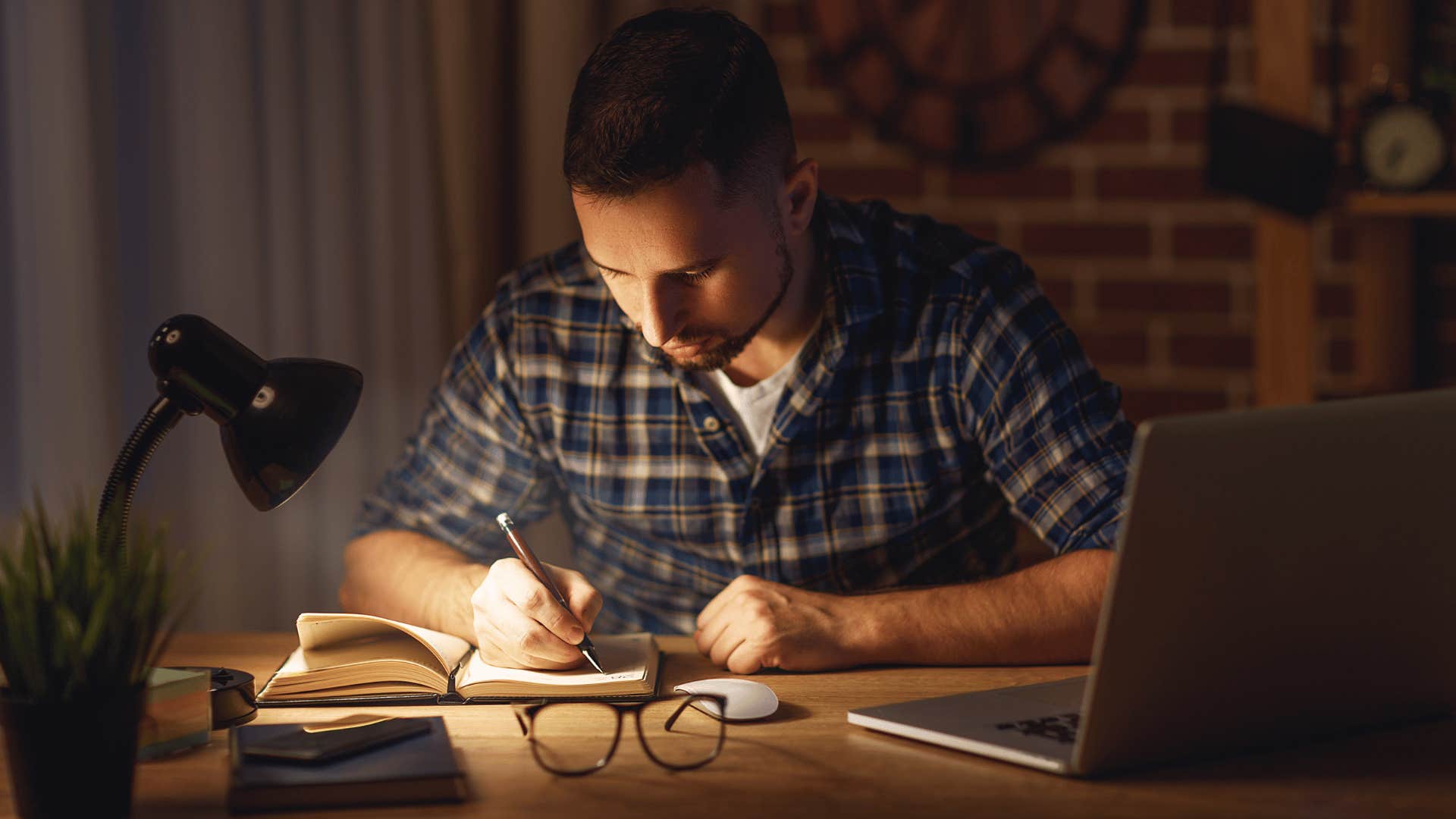 man working late at night