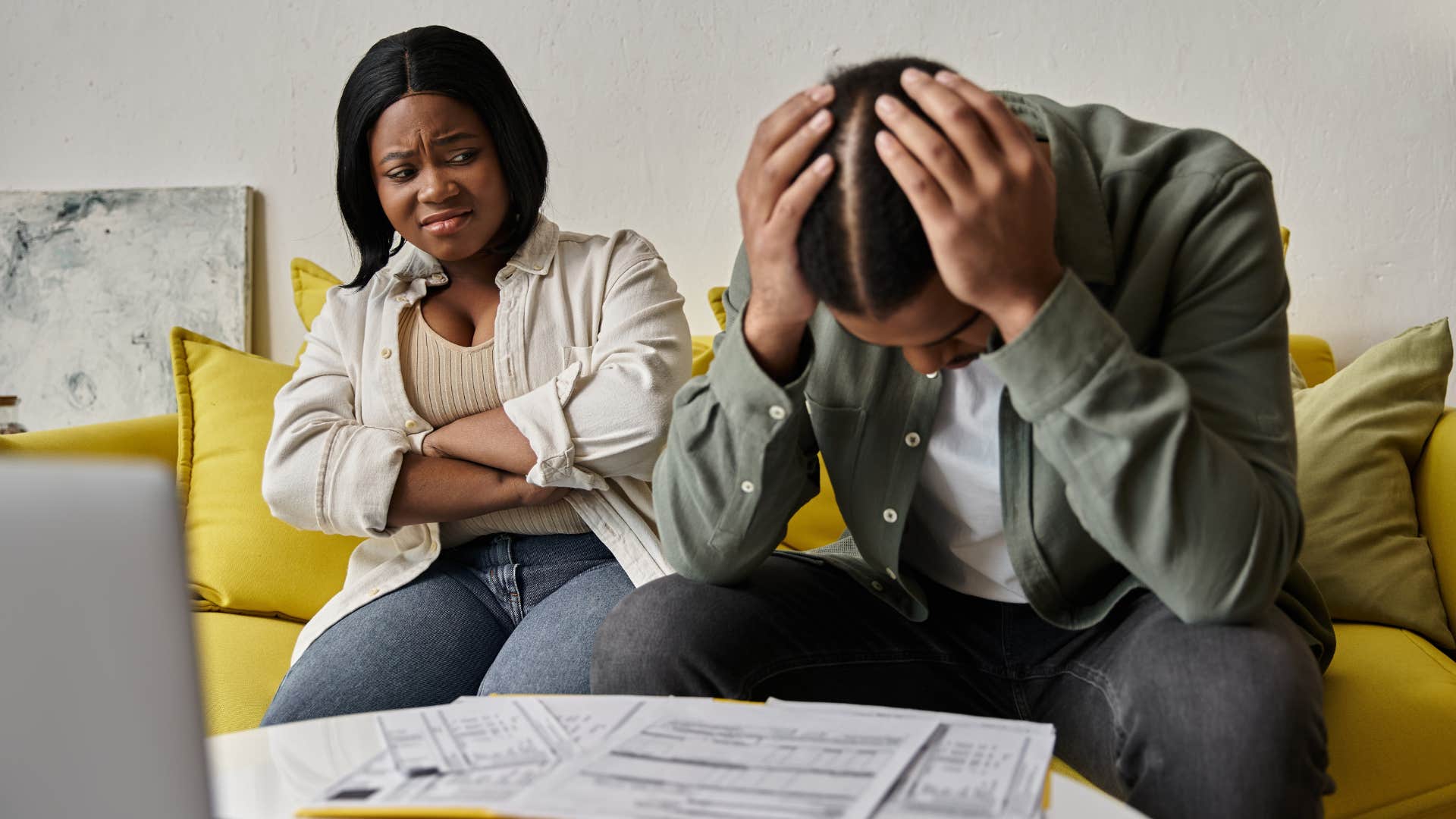 emotionally stunted man with disgusted woman