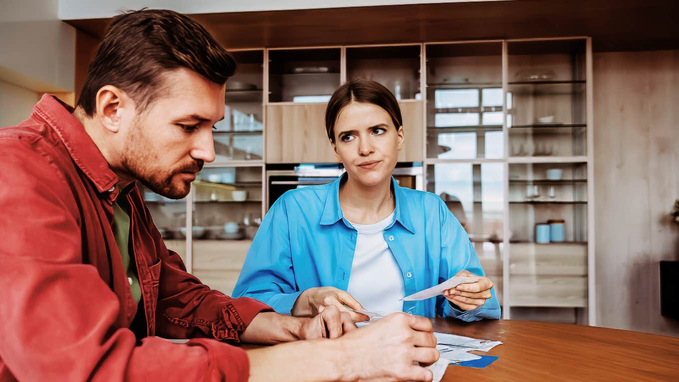 Transactional wife staring at husband.