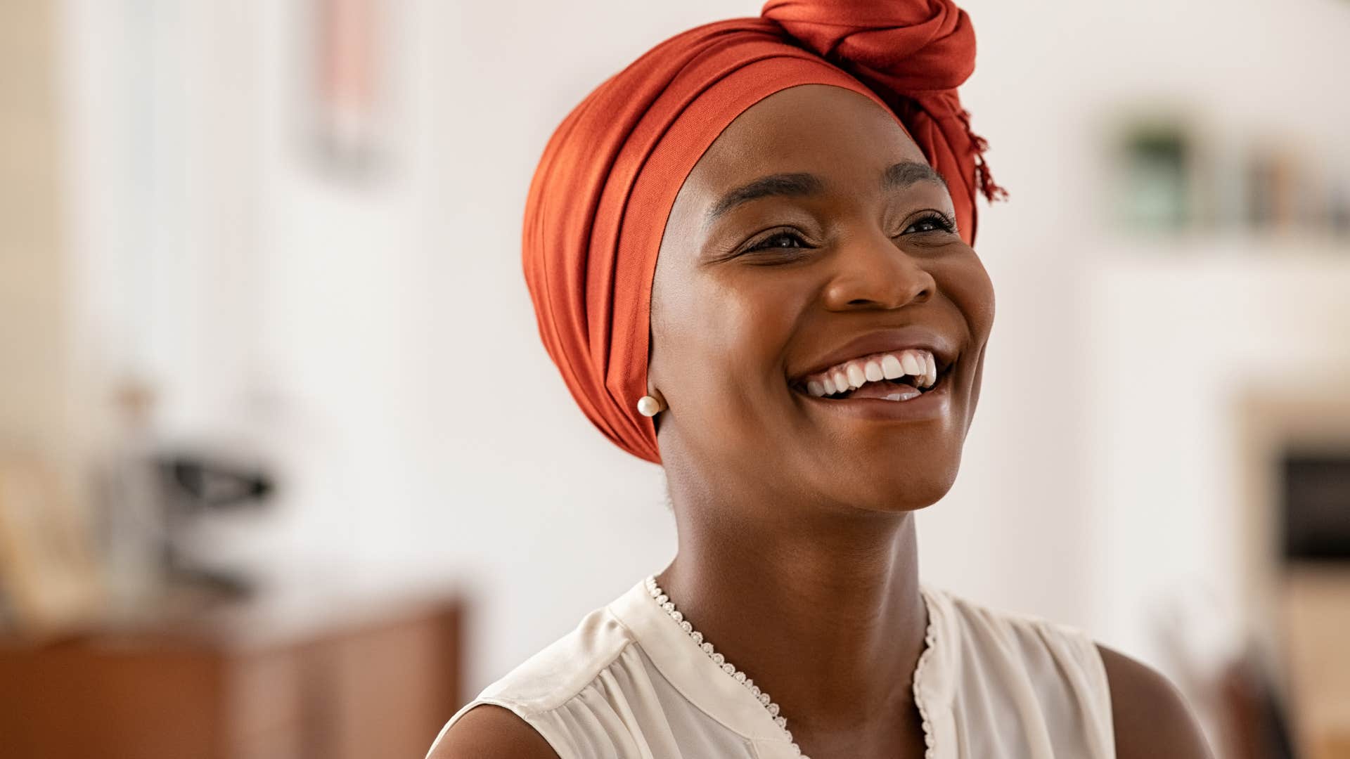 Woman smiling at home