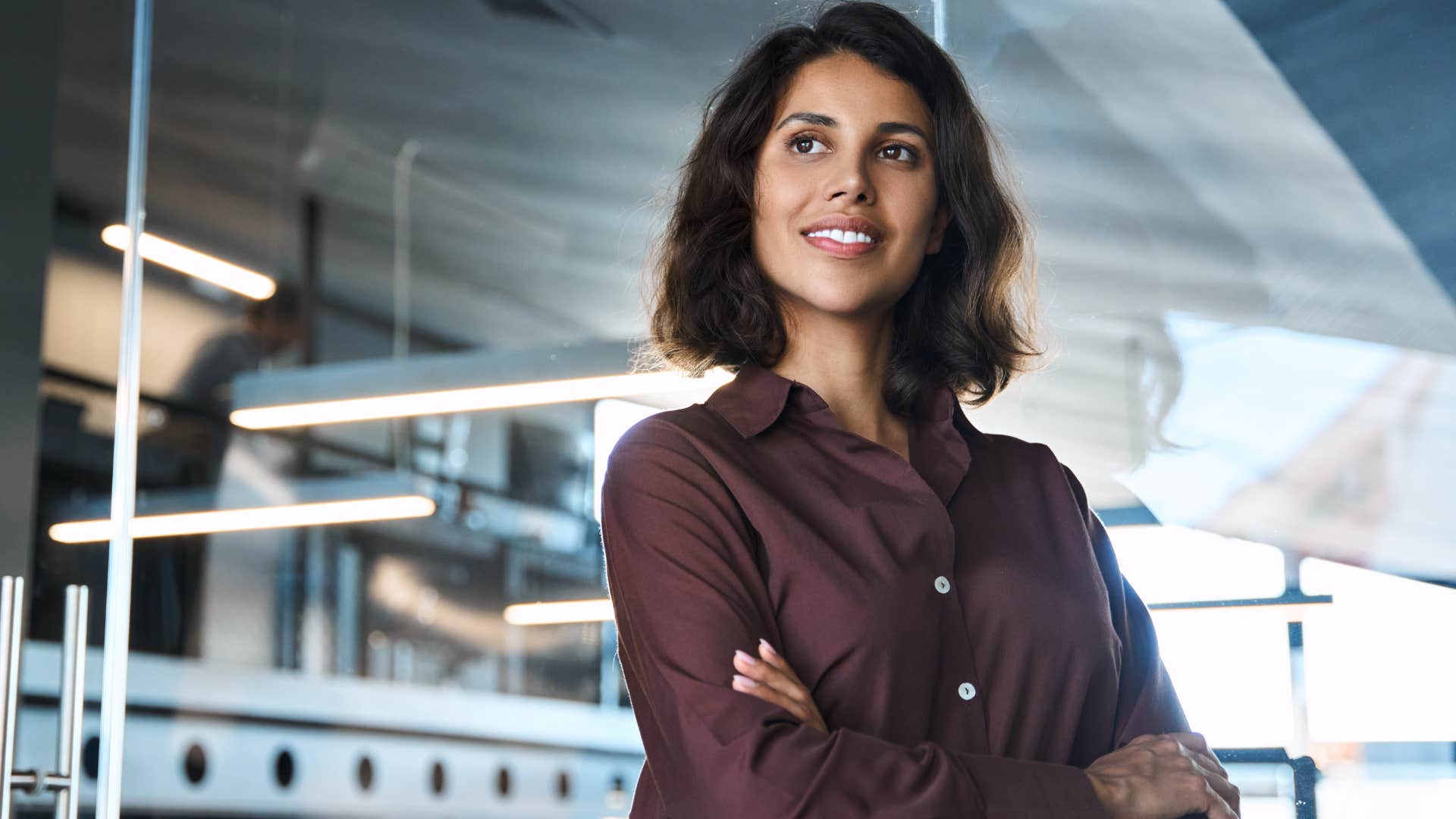 Confident woman smiling in an office