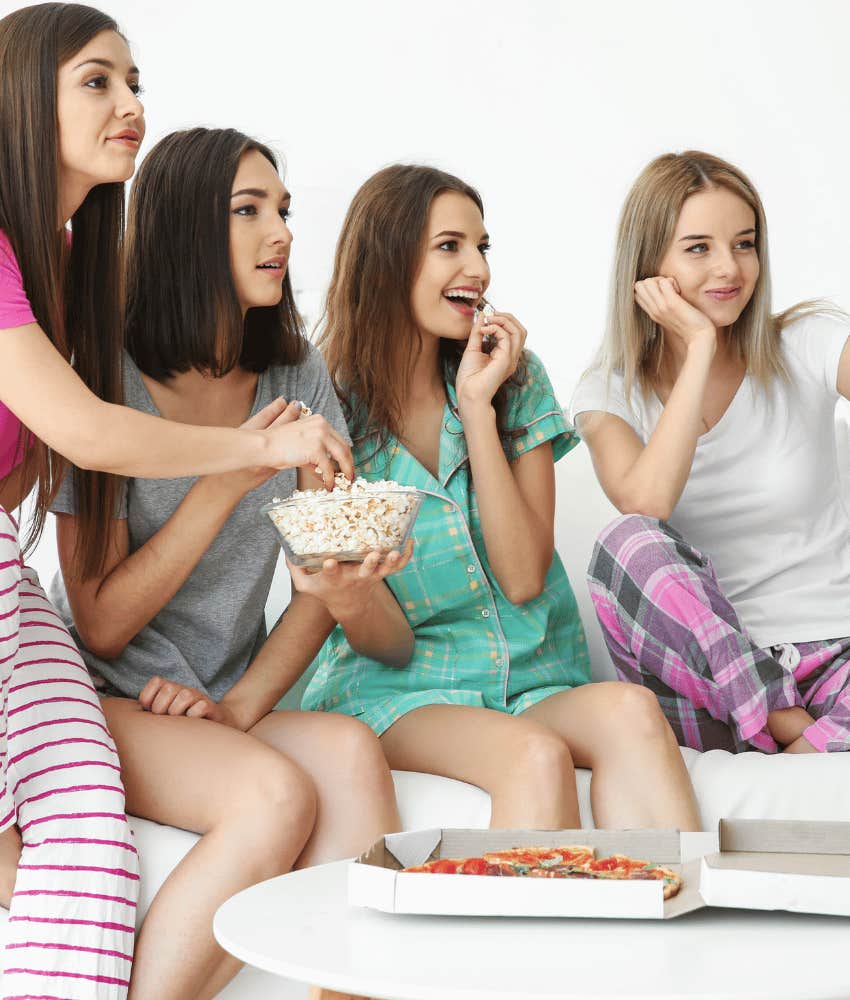 Groups of women experience watching a movie