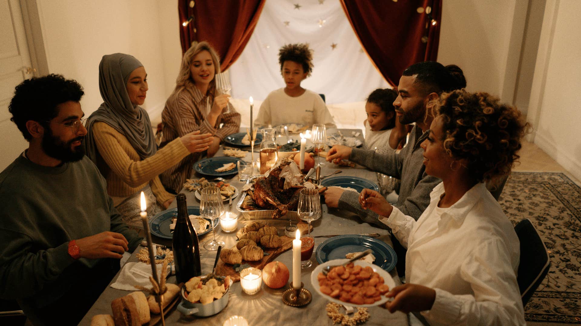 people talking during a meal