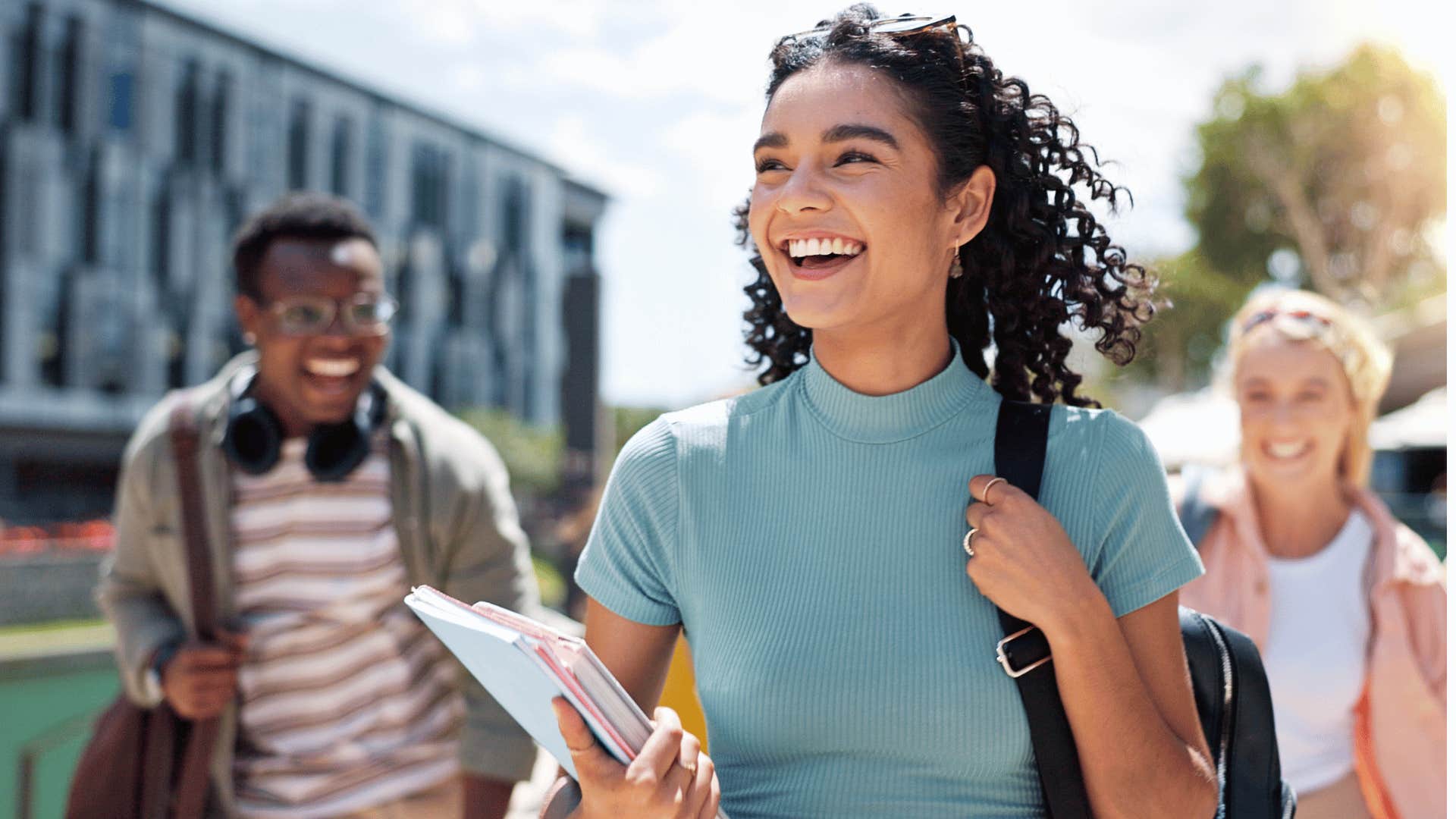 young woman walking in college