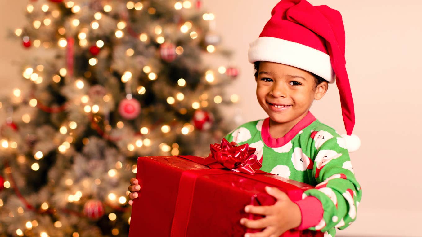 little boy on Christmas morning