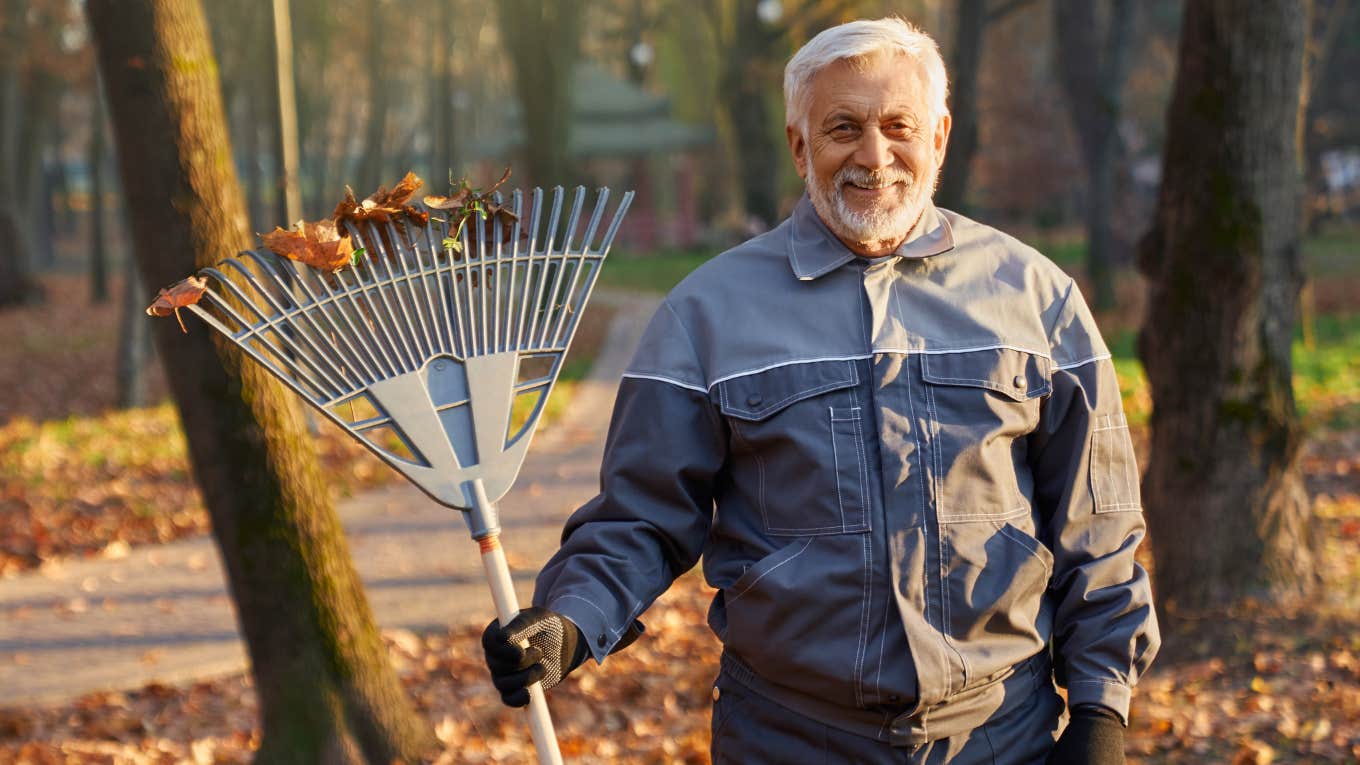 Boomer with a rake