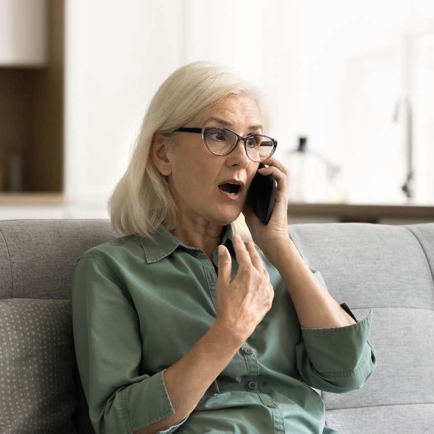 Unhappy woman on the phone with her daughter