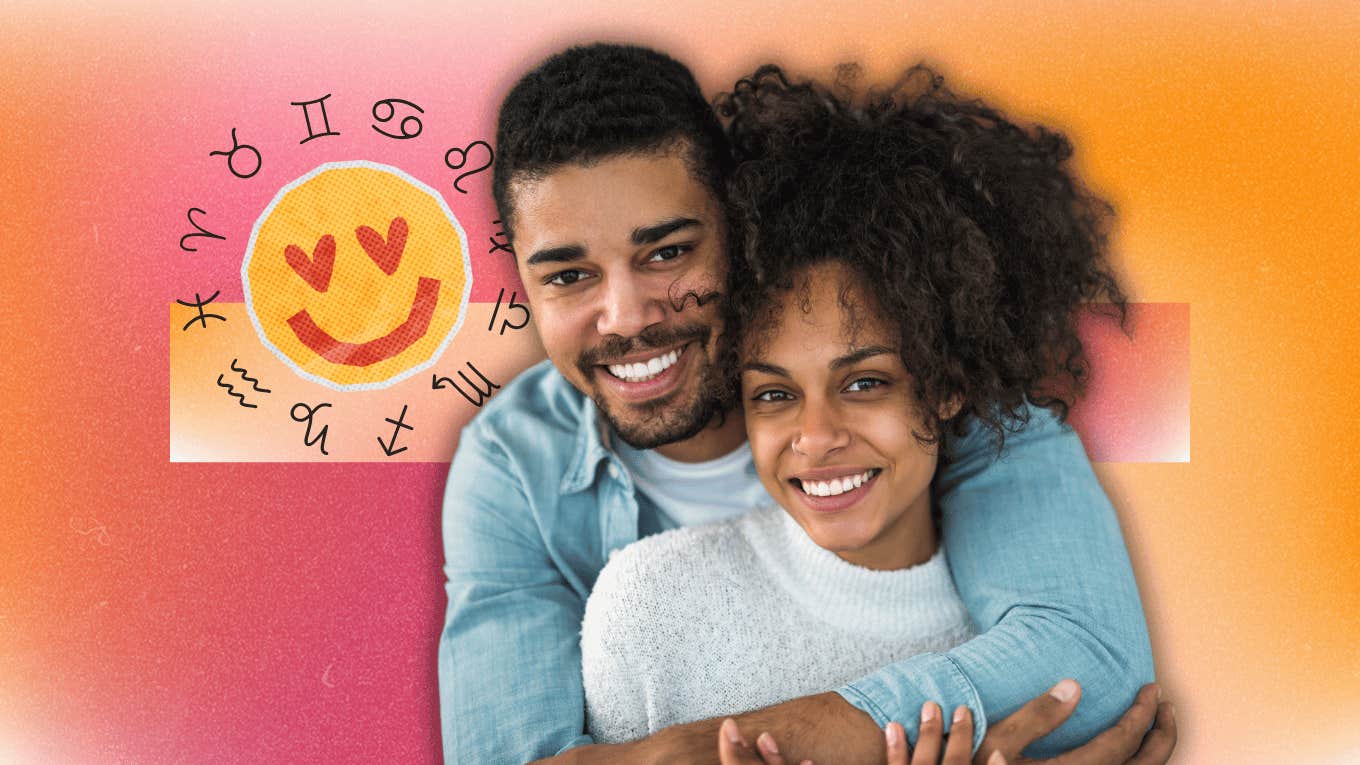 smiling couple with zodiac signs overcoming relationship challenges week november 11-17, 2024