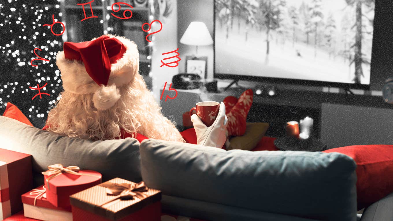 santa with zodiac signs watching holiday movies