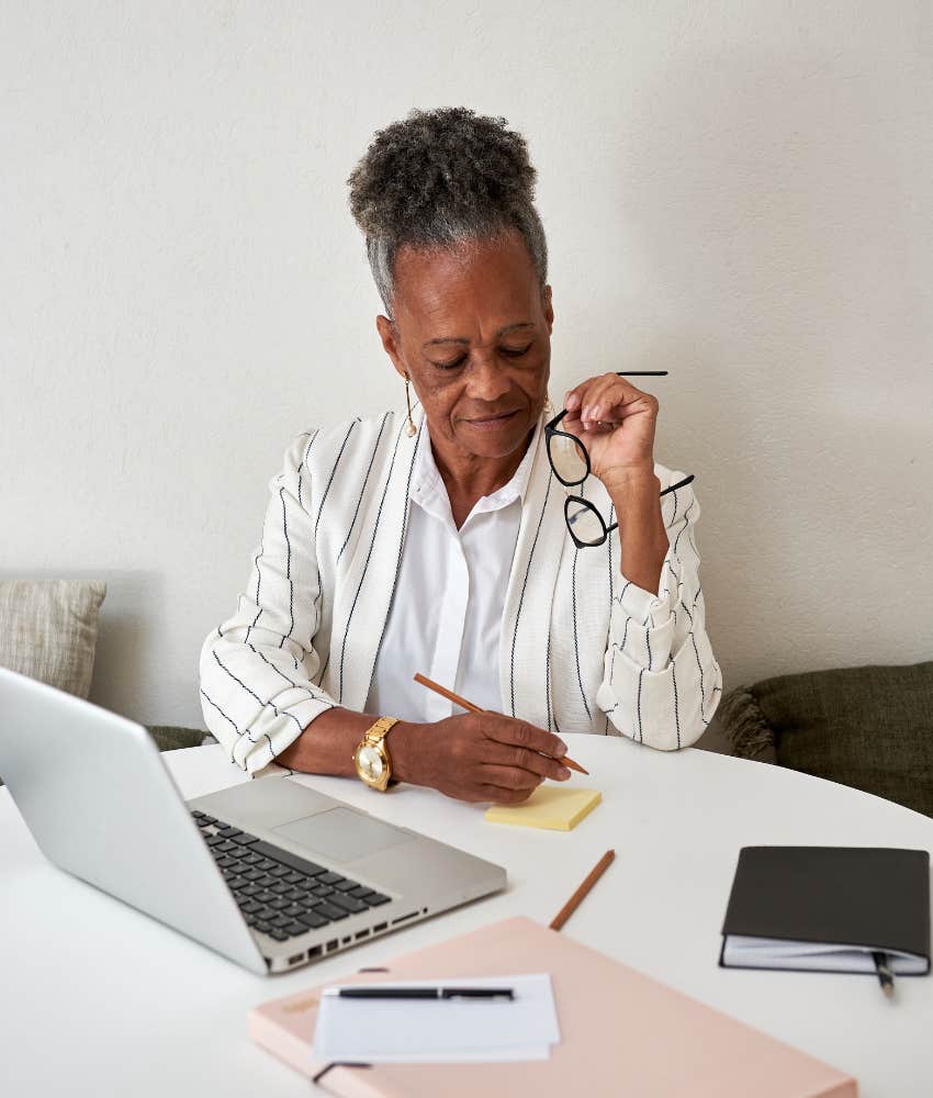 boomer woman looking at retirement savings