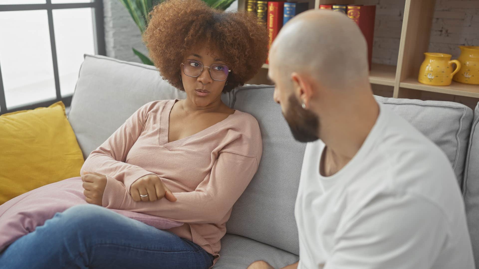 Woman looking annoyed staring at her partner