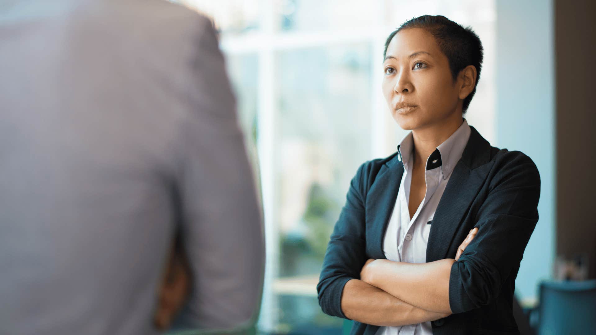 woman staring down someone 