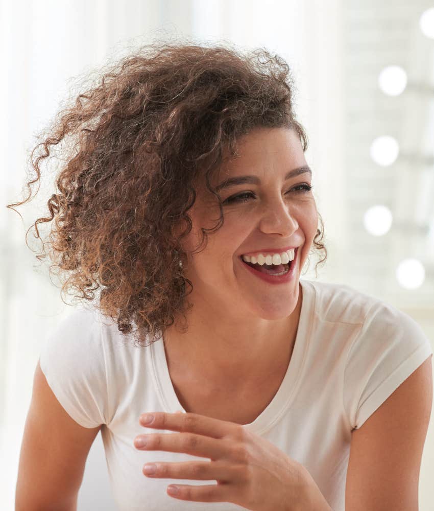 woman smiling and happy