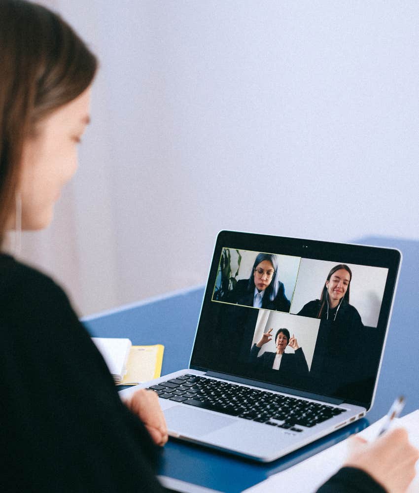 Woman attending Zoom meeting