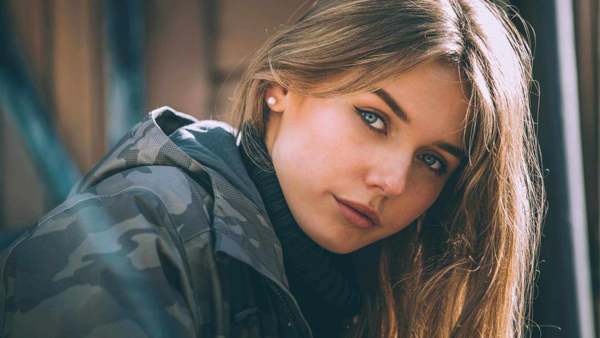 portrait Young woman with pretty blue eyes