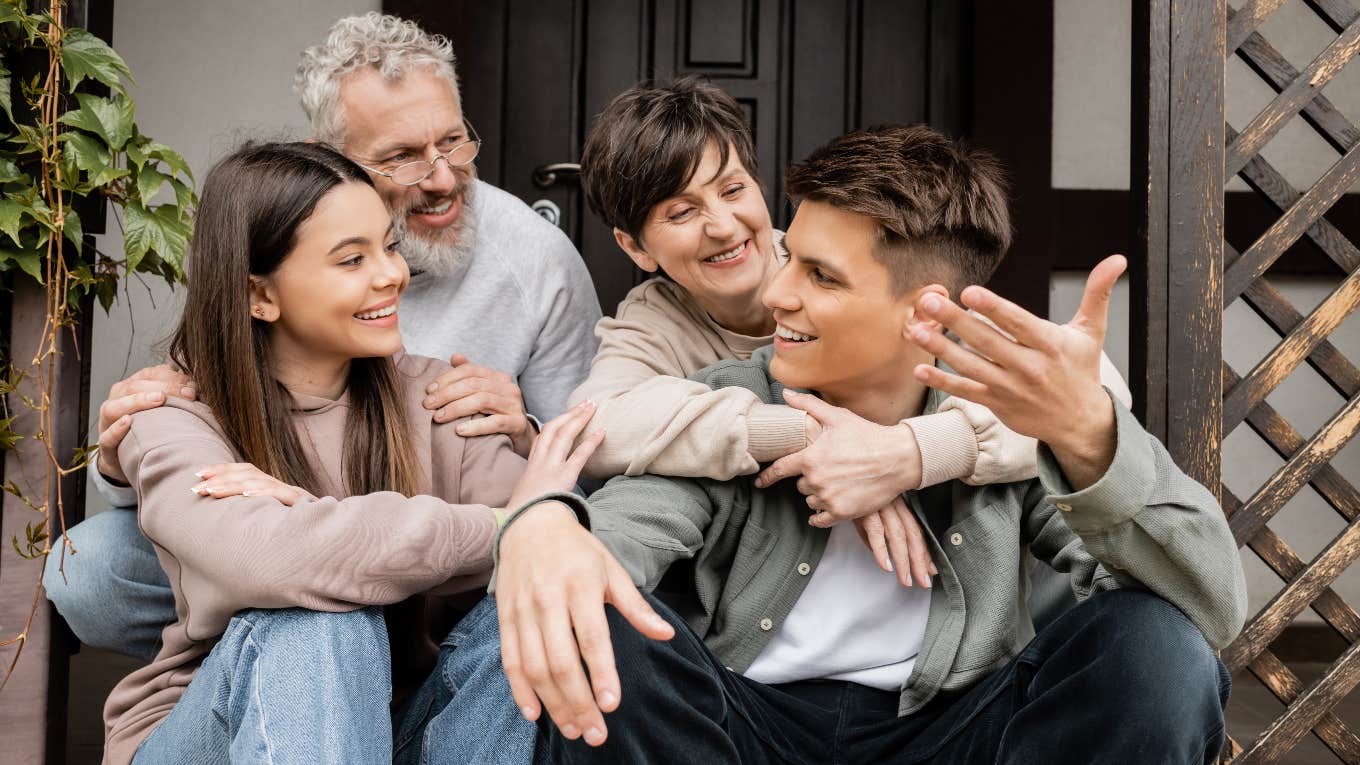 Family celebrating their son getting a job