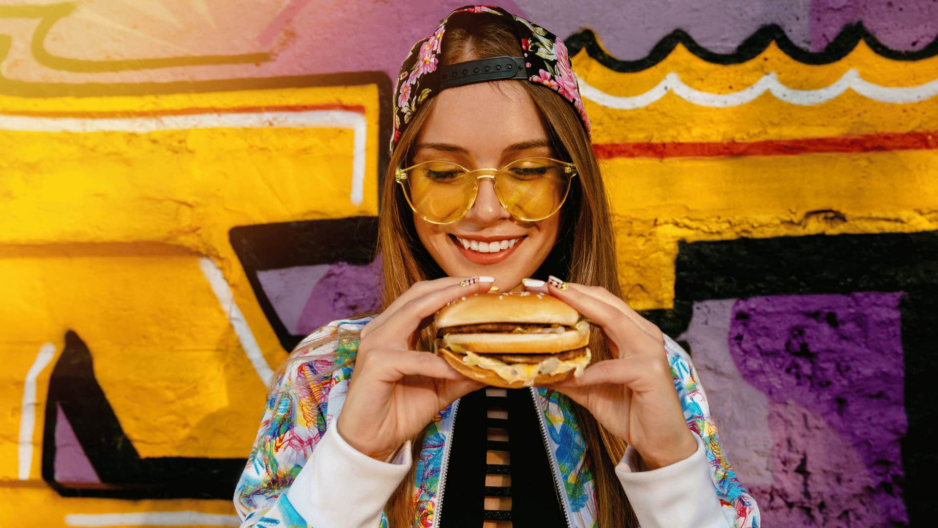 woman eating a burger