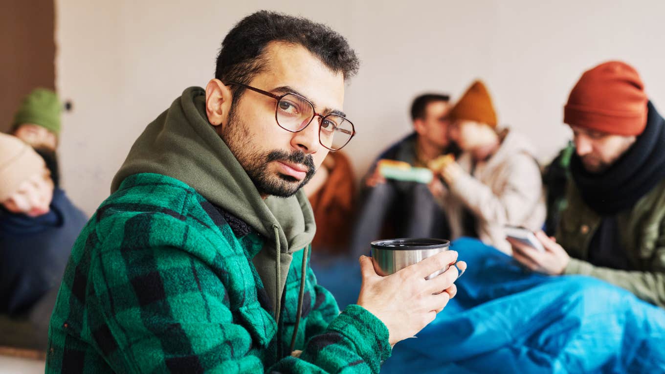 Man volunteering at homeless shelter