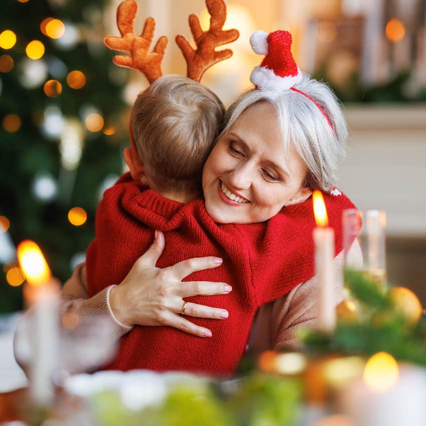 Grandma hugging her grandkid during the holidays