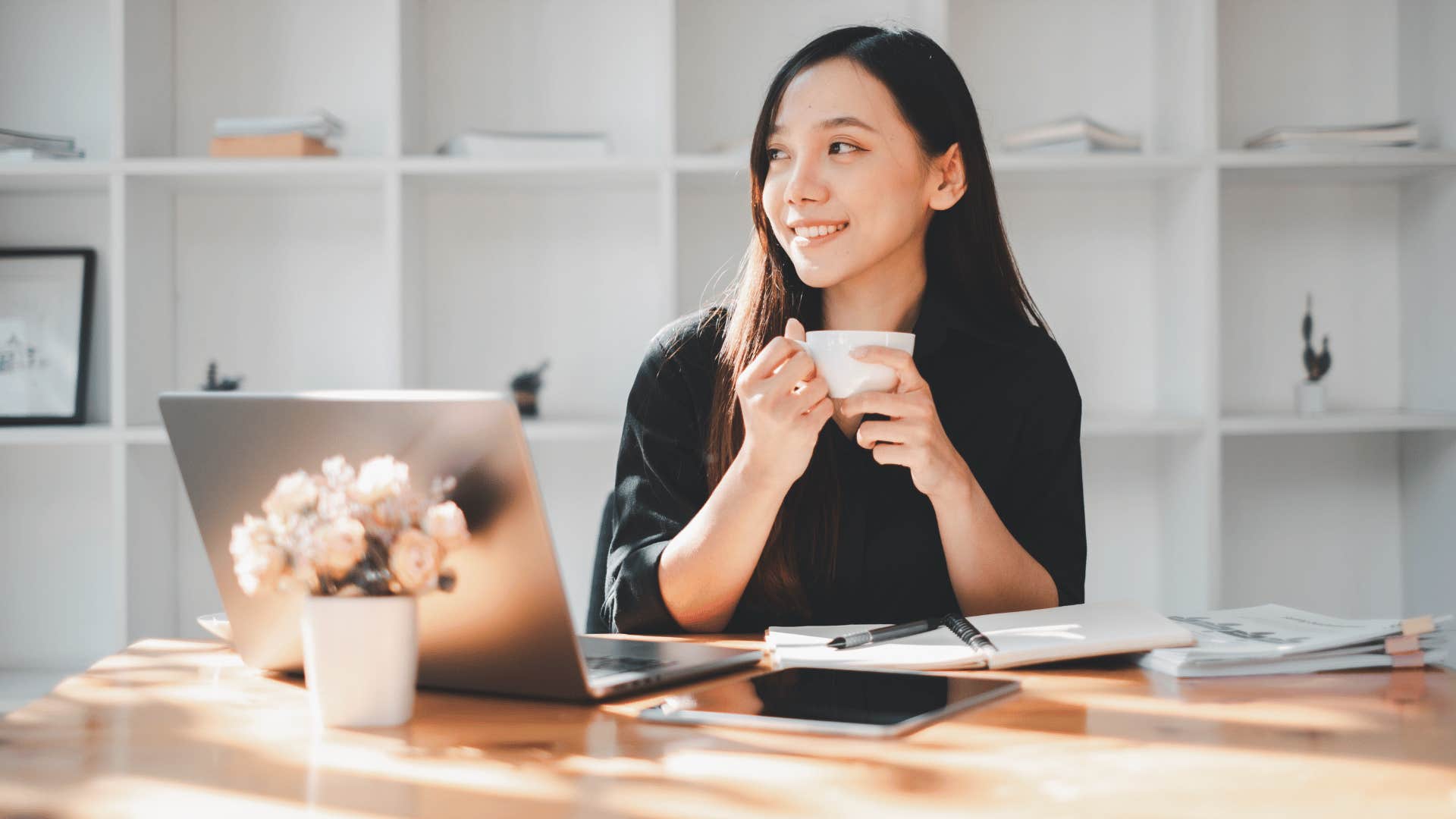 woman relaxing and drinking tea