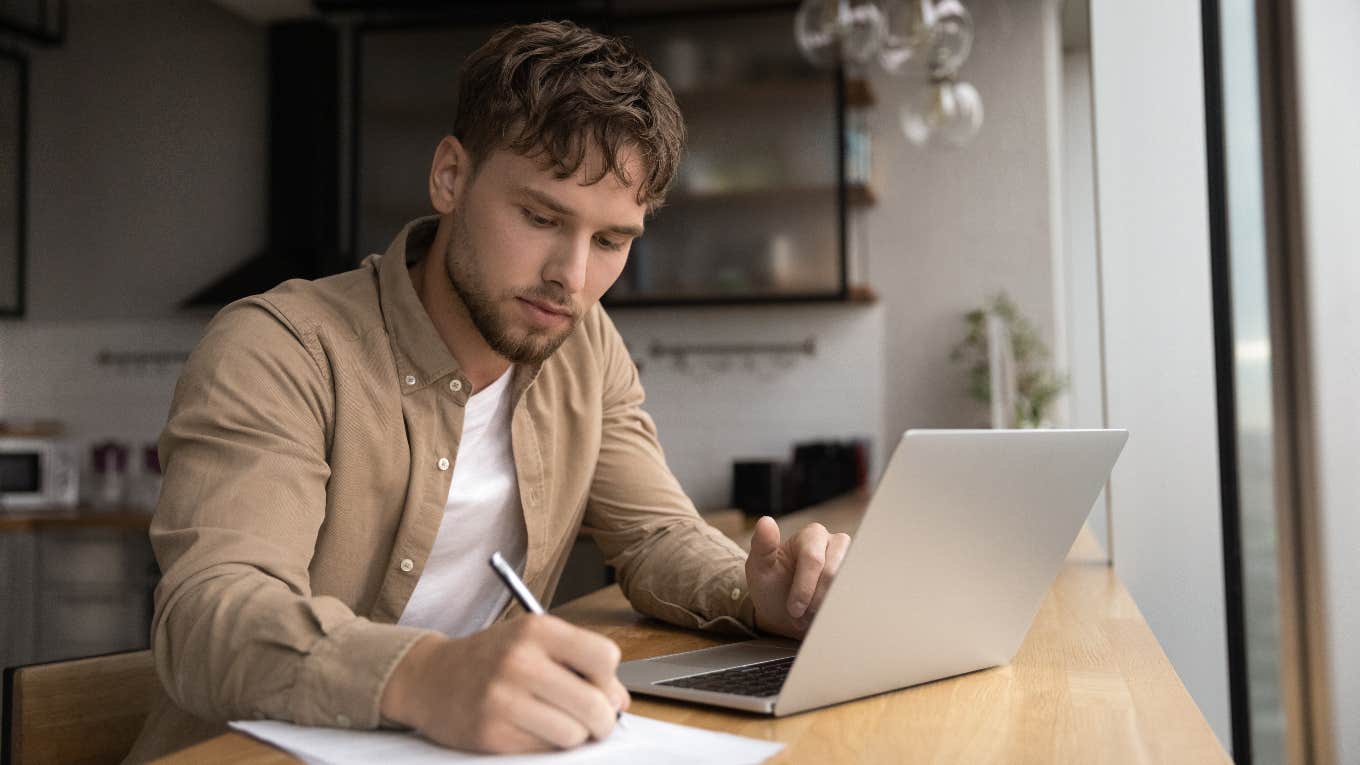 Husband writing a daily schedule for his wife