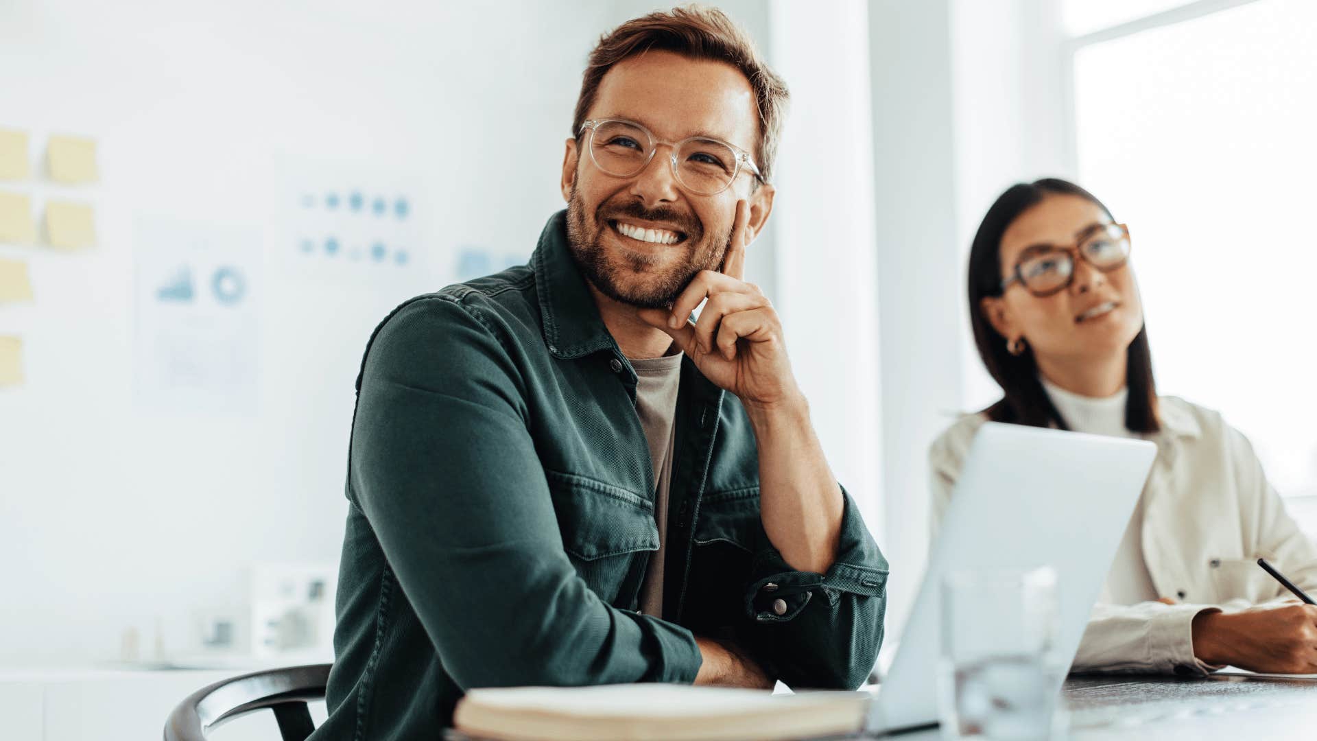 Smiling man feels his opinion is valued