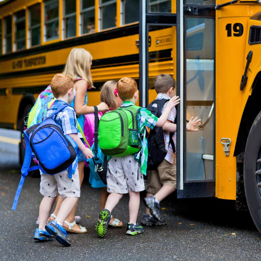 Group of kids boarding the school bus