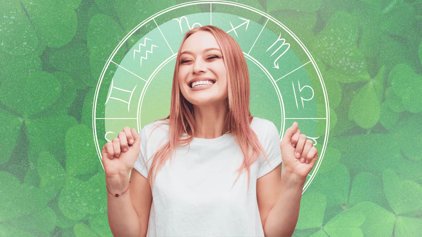 excited woman with zodiac signs luckiest day week december 30 - january 5