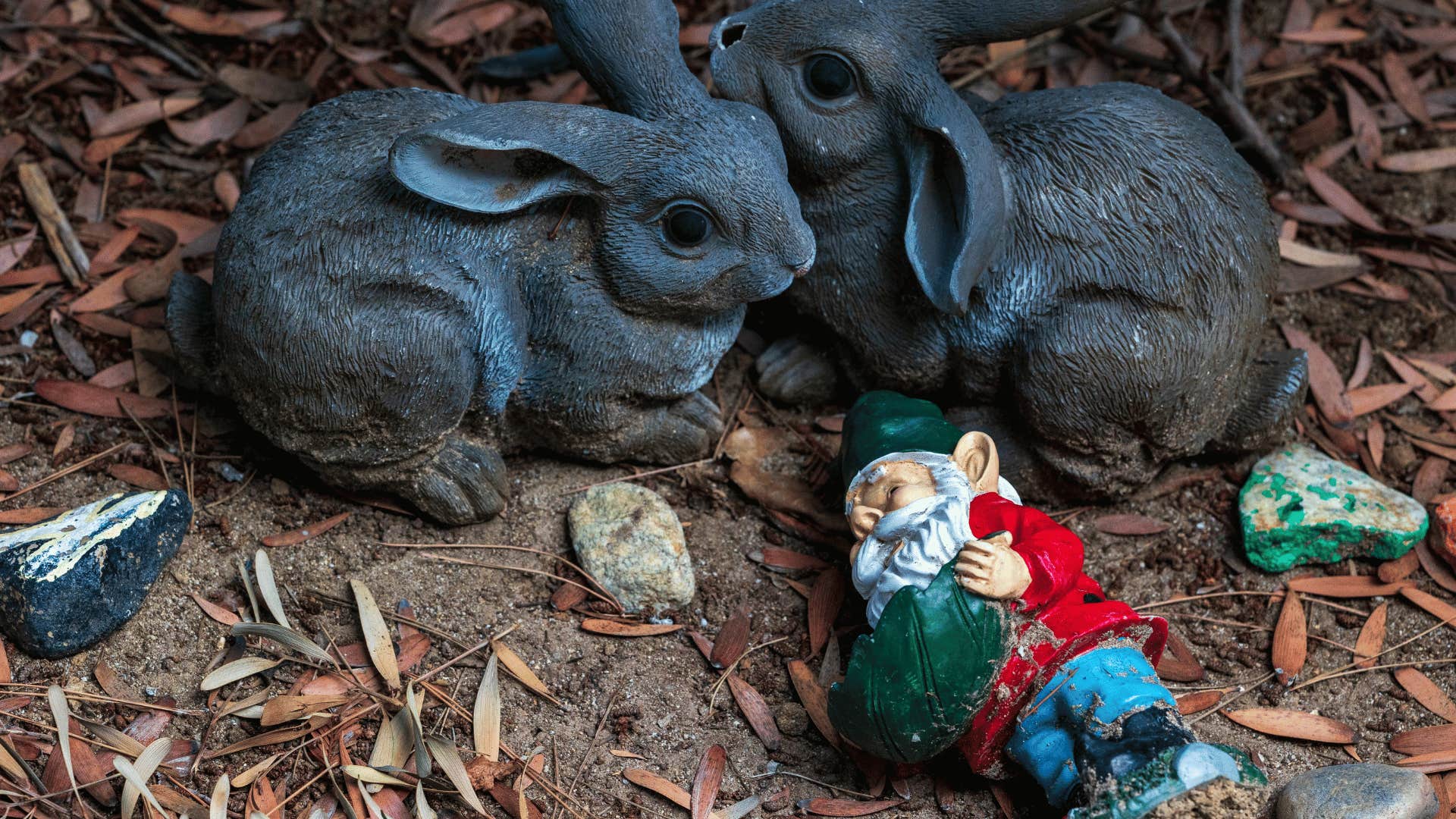 rabbit statues in garden