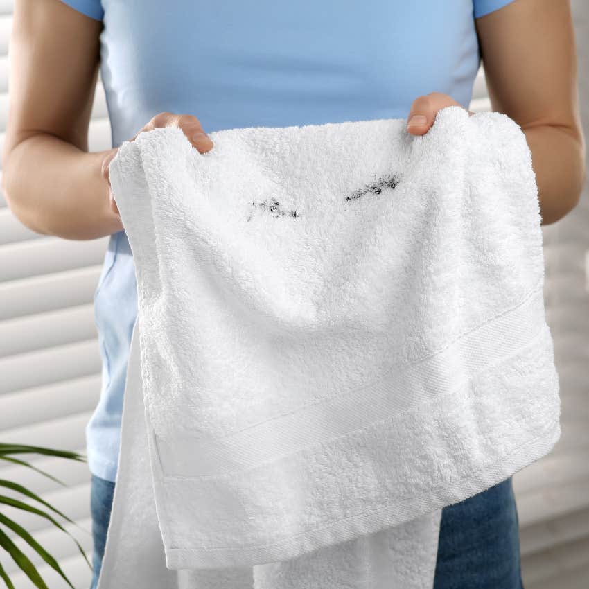 Makeup smudge on towel