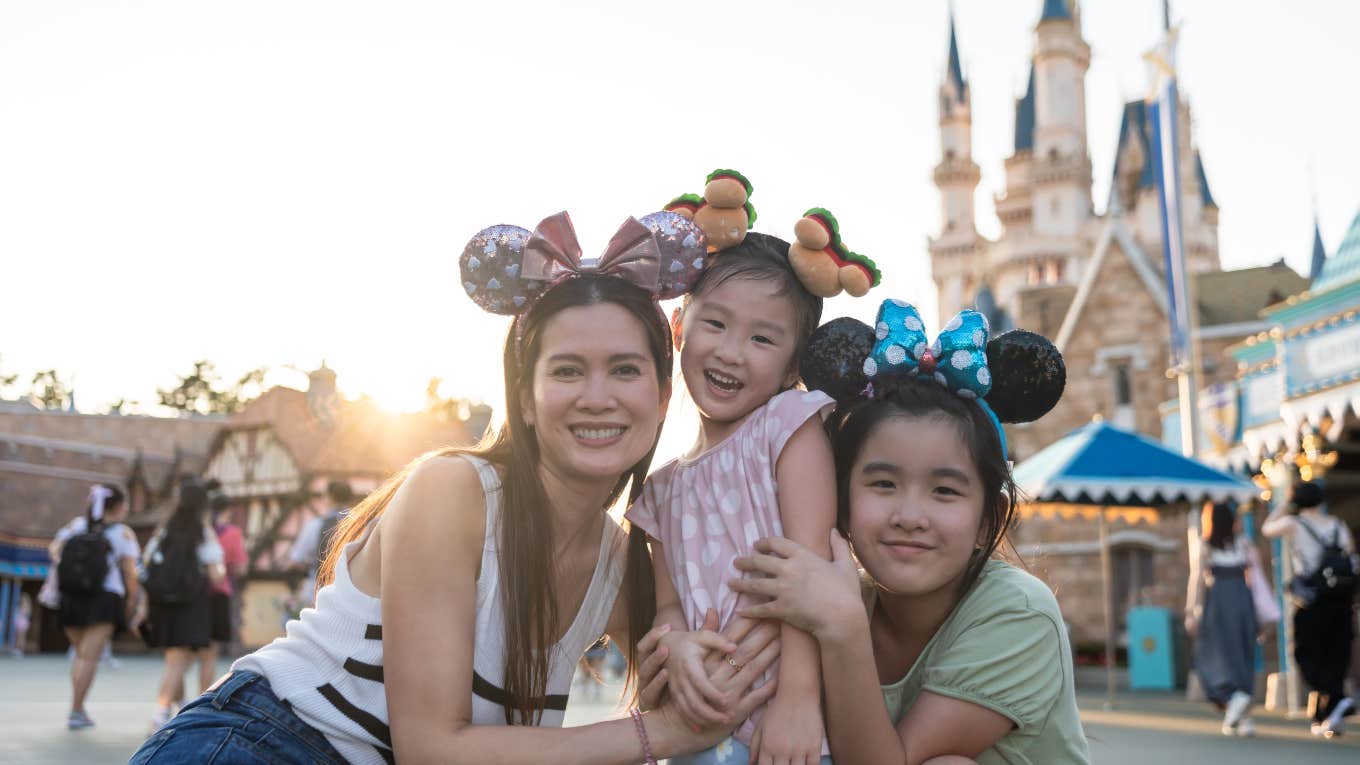 mom and two kids at Disney World