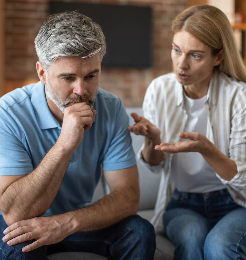 Man and woman have difficult discussion about divorce