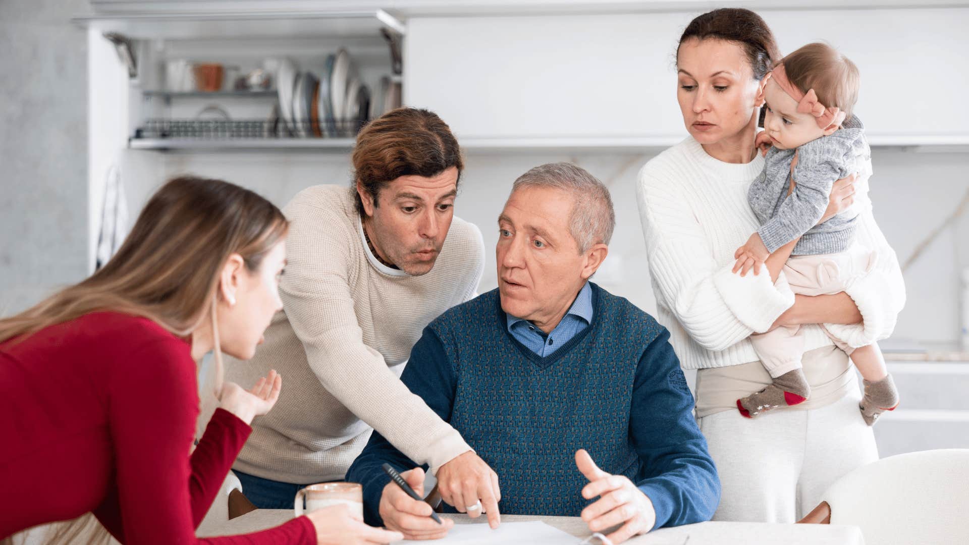 Family explains to grandfather why the joke is not funny