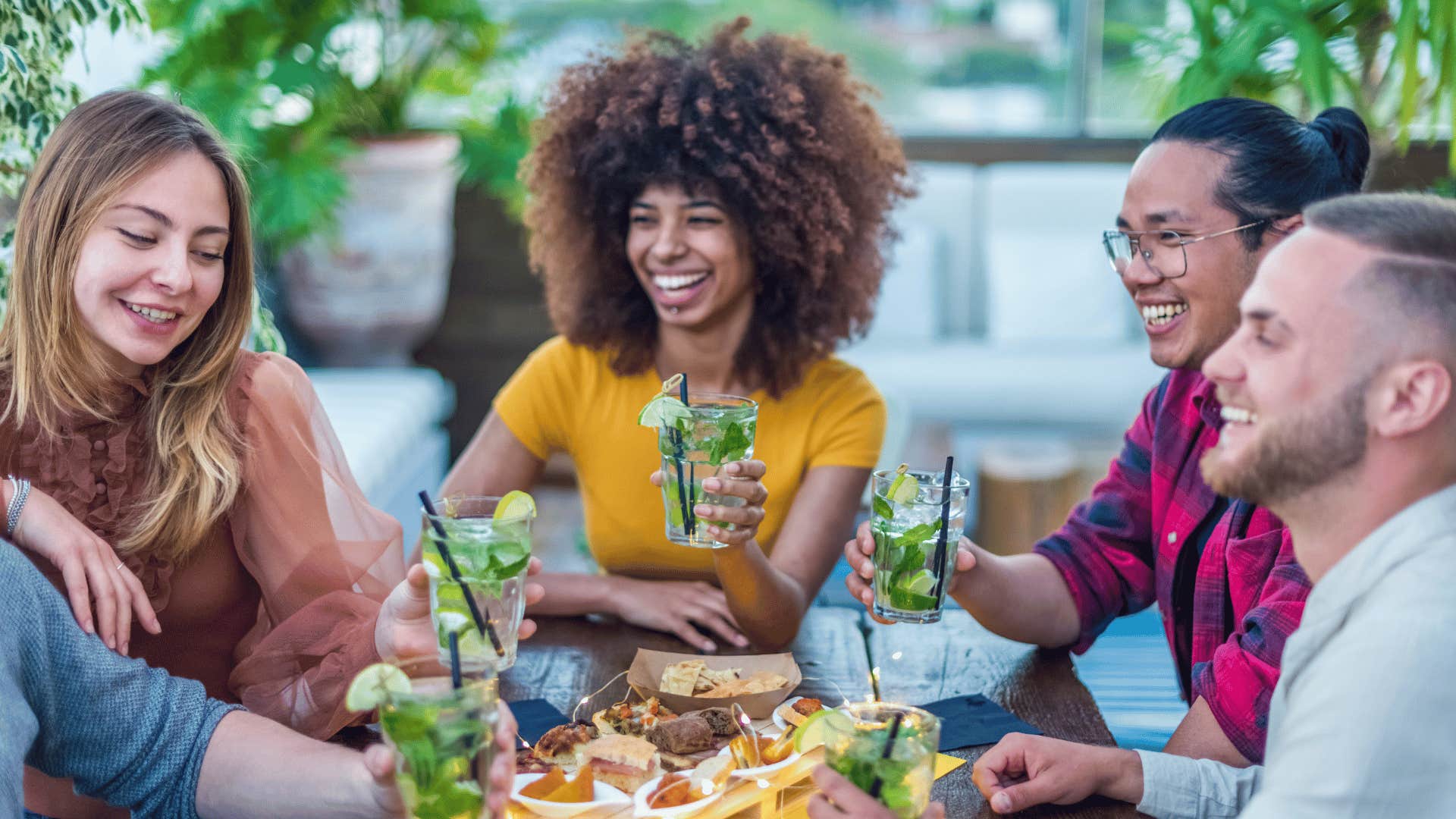 Group of people share a meal to create balance