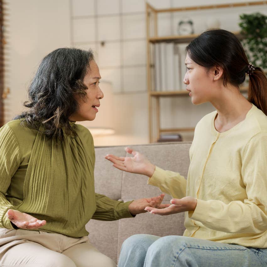 Mom and adult daughter arguing