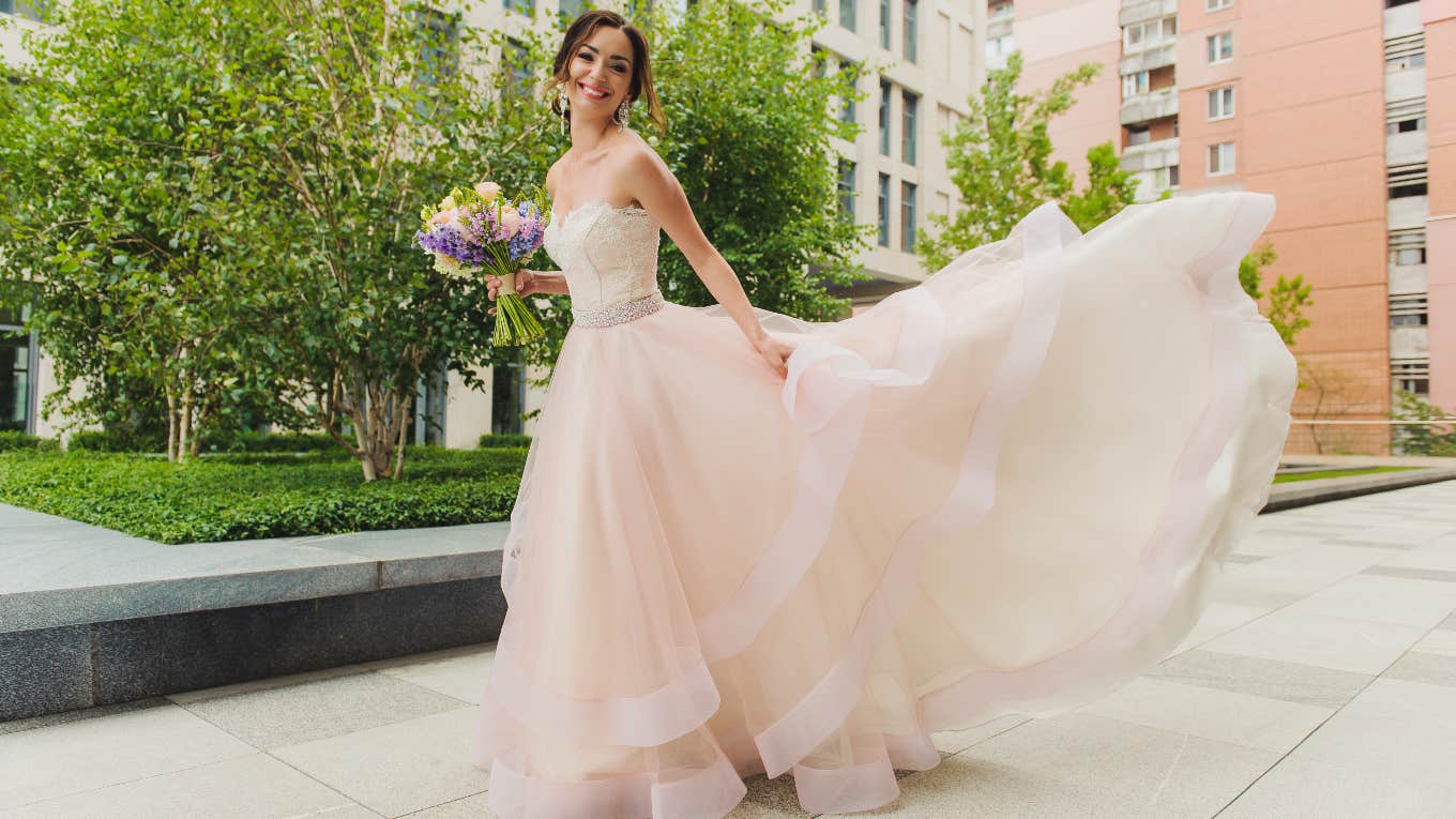 Bride in pink wedding dress