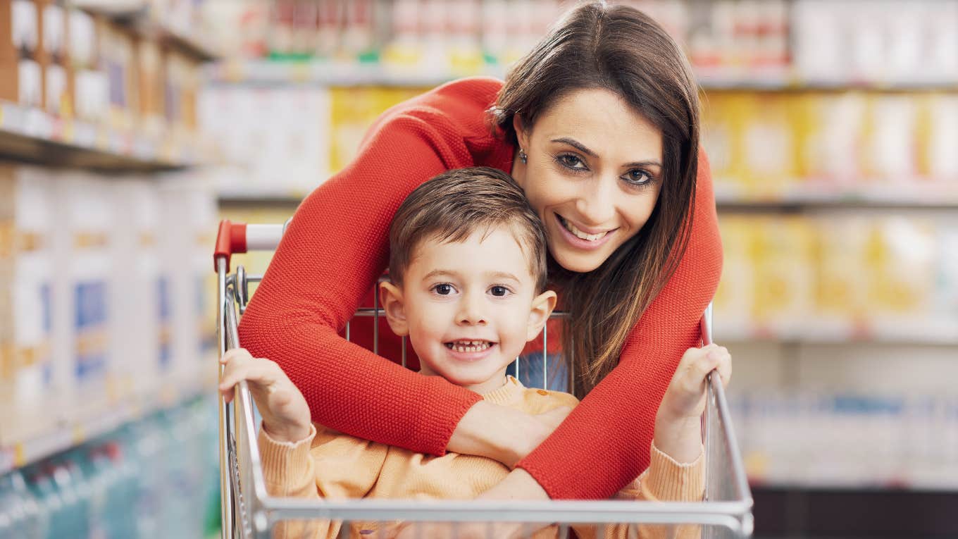 Mom and toddler at the grocery store