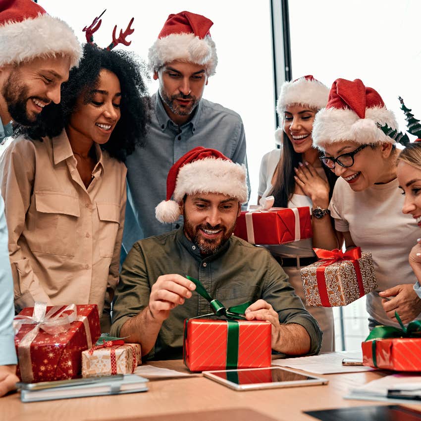 Coworkers at office holiday party