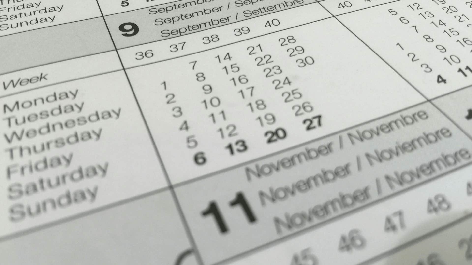 black and white calendar