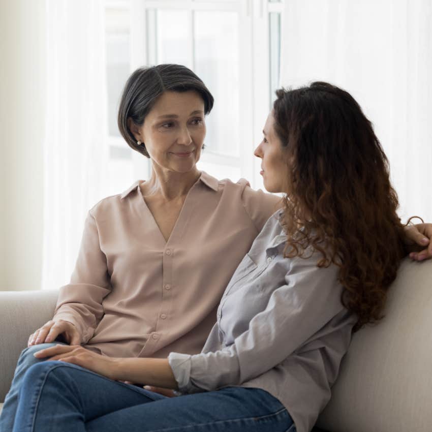 mother and adult daughter having grown up conversation