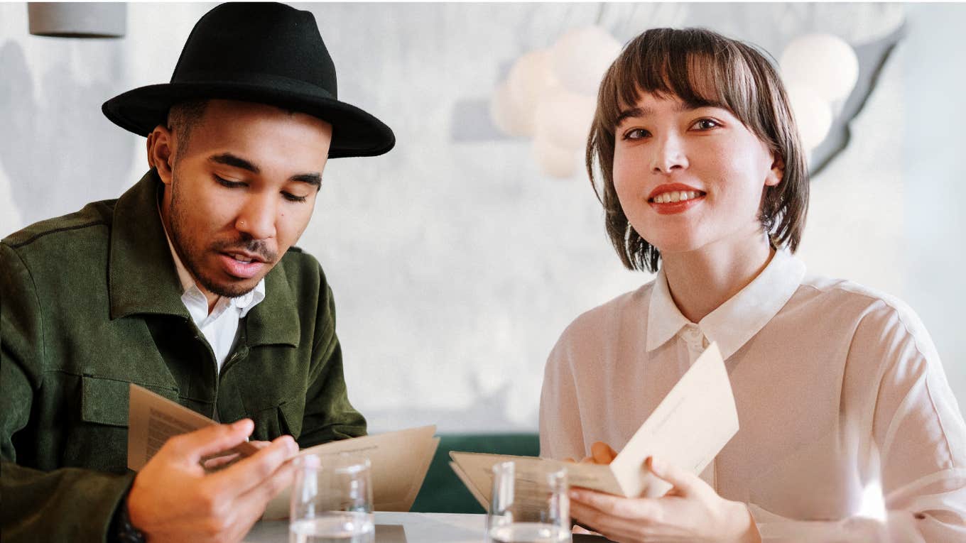 Impressed woman meeting a man with high IQ.