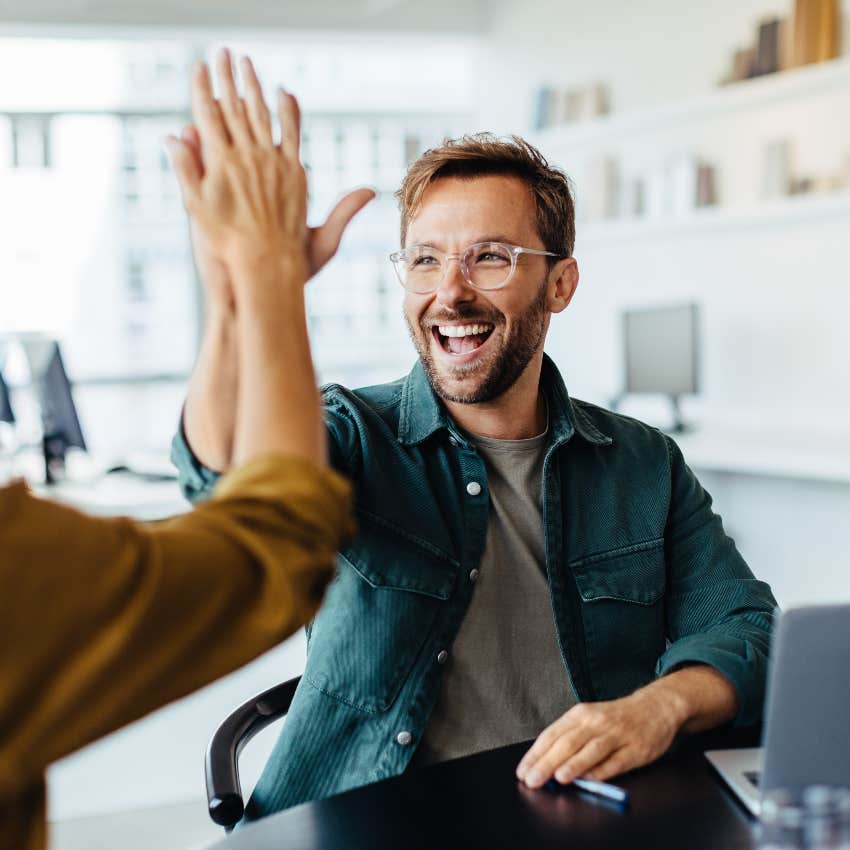 Man with a positive attitude who got promoted at work