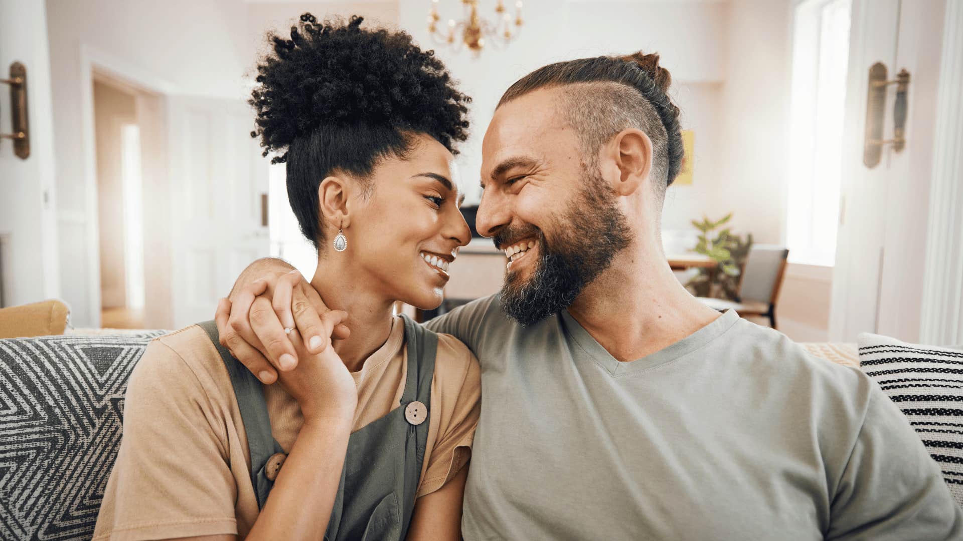 Forgiving couple are about to kiss