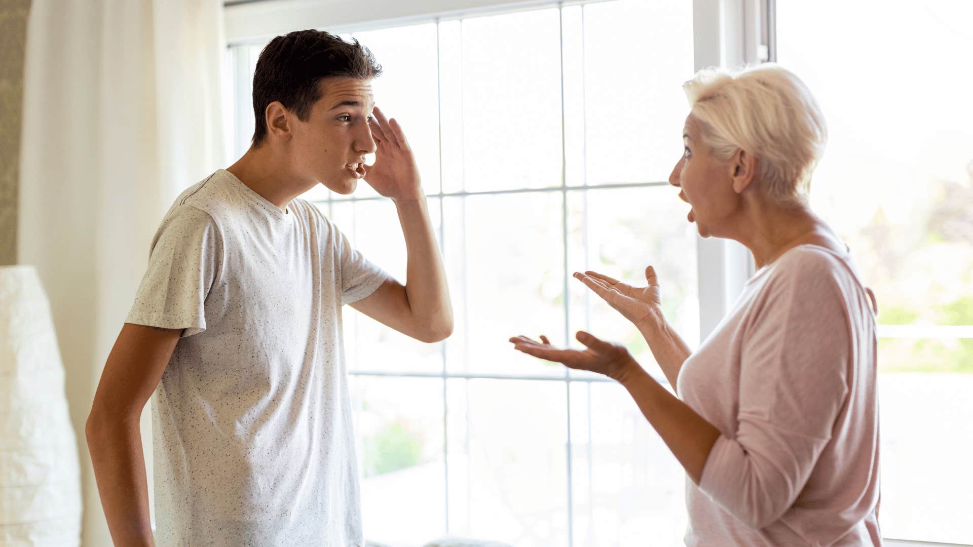 mother and son arguing