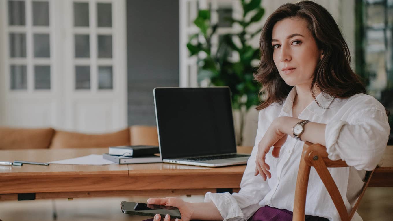 stressed serious woman working from home