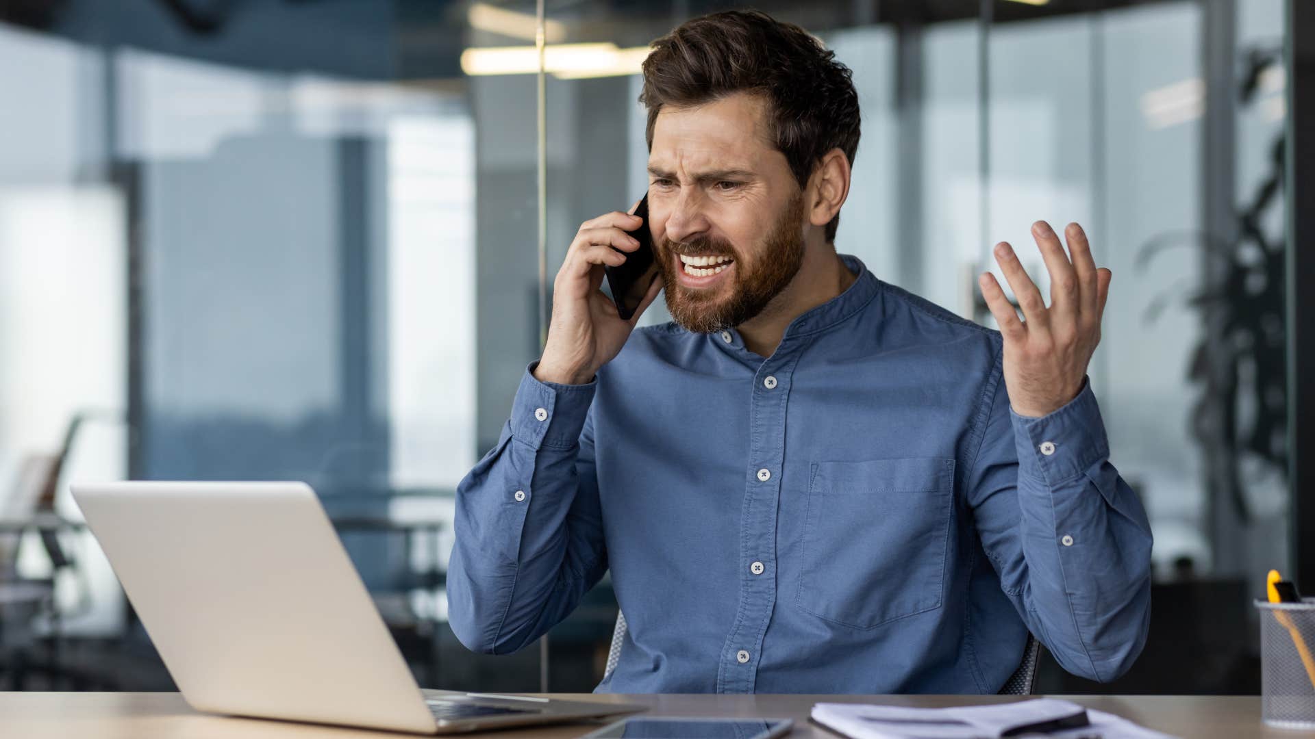 Man yelling on his cell phone