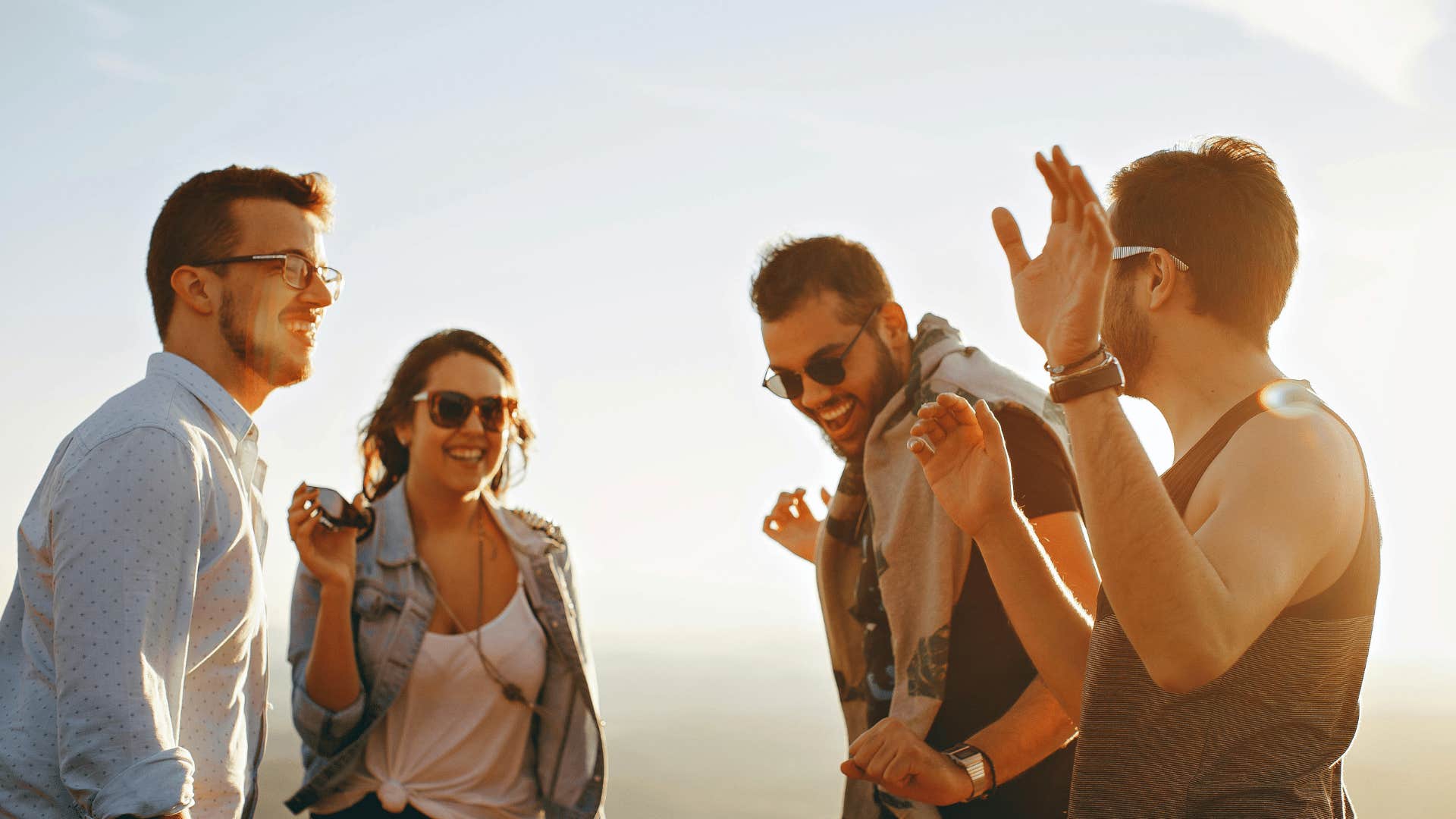 group of friends outside talking